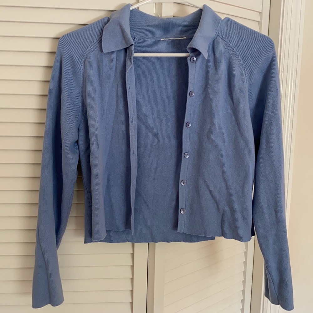thrifted blue cardigan